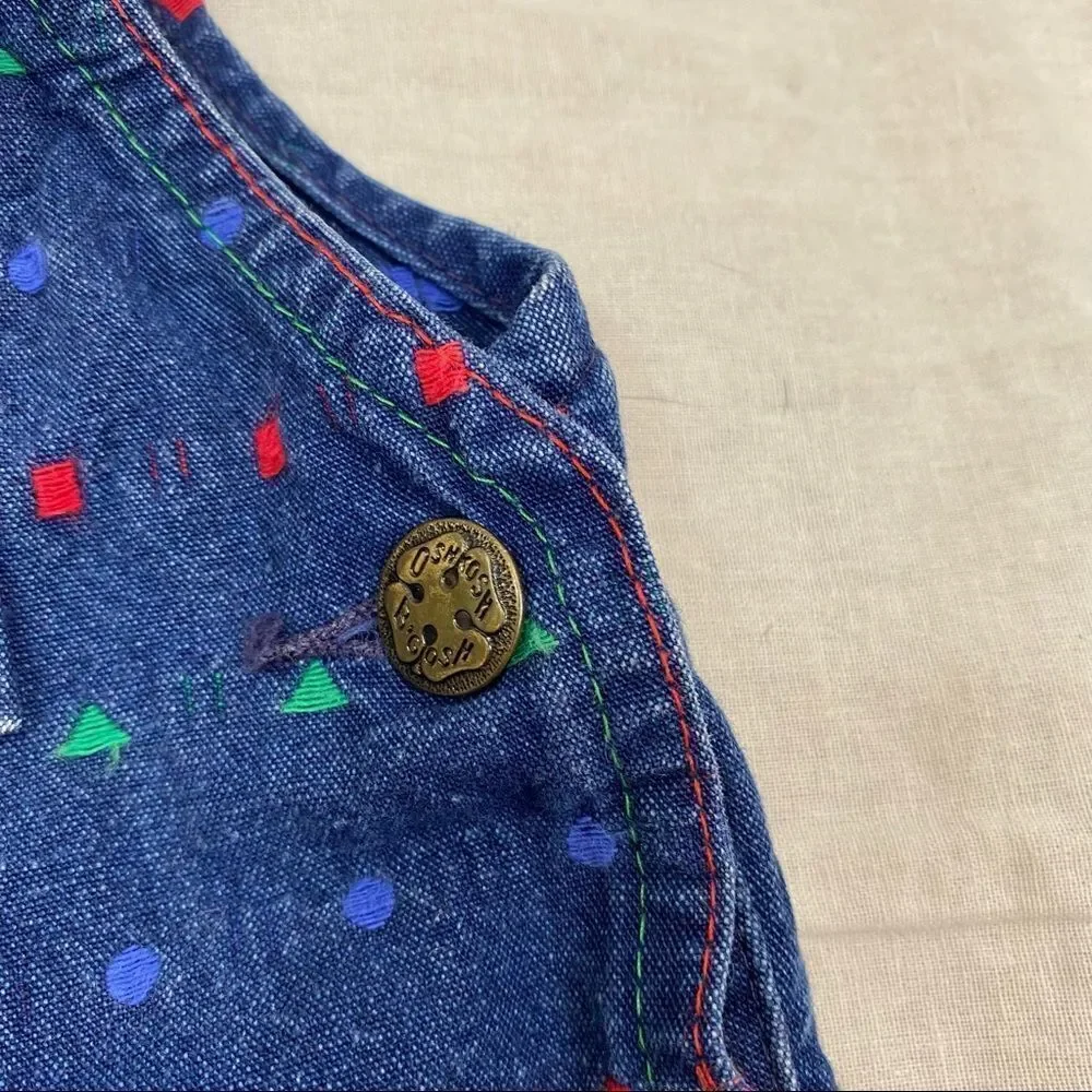 Vintage embroidered Osh Kosh Denim Bib Overalls Size 6/9 Months Union Made in US